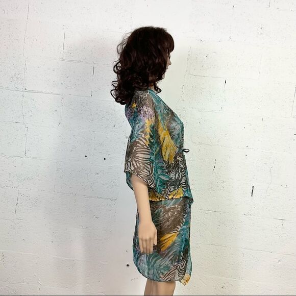 Sunflower Multi-Color Tropical Print Half Sheer Caftan Tunic Dress Cover Up OS - Picture 8 of 11